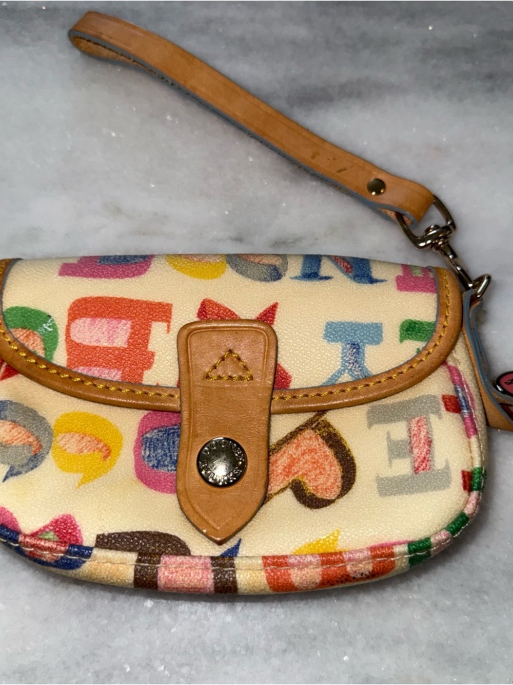 Dooney & Bourke Vintage Wristlet-Graffiti Multicolor Logo-Coated Canvas-Y2K